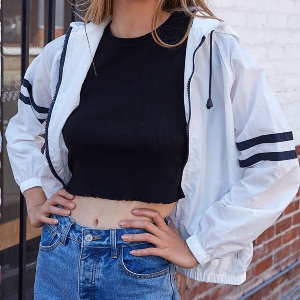 Brandy Melville White striped windbreaker